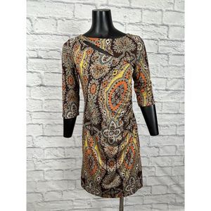Purple Rain 3/4 Sleeve Paisley Pattern Multicolor Cut Out Women's Dress Vtg 90's